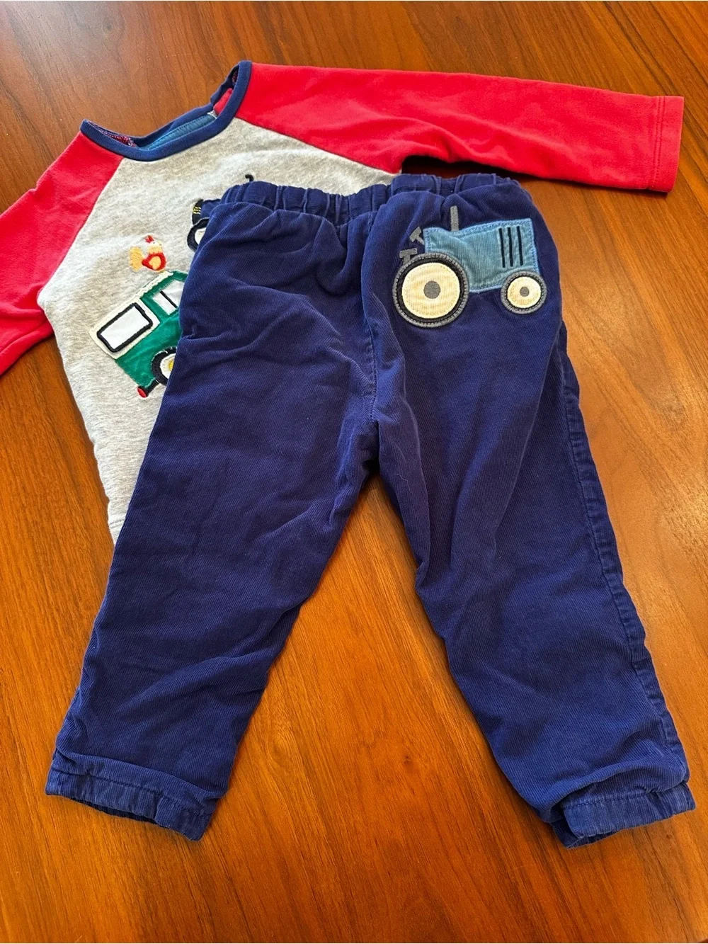 Baby Boden matching tractor appliqué set lift the flap shirt and corduroy pants
